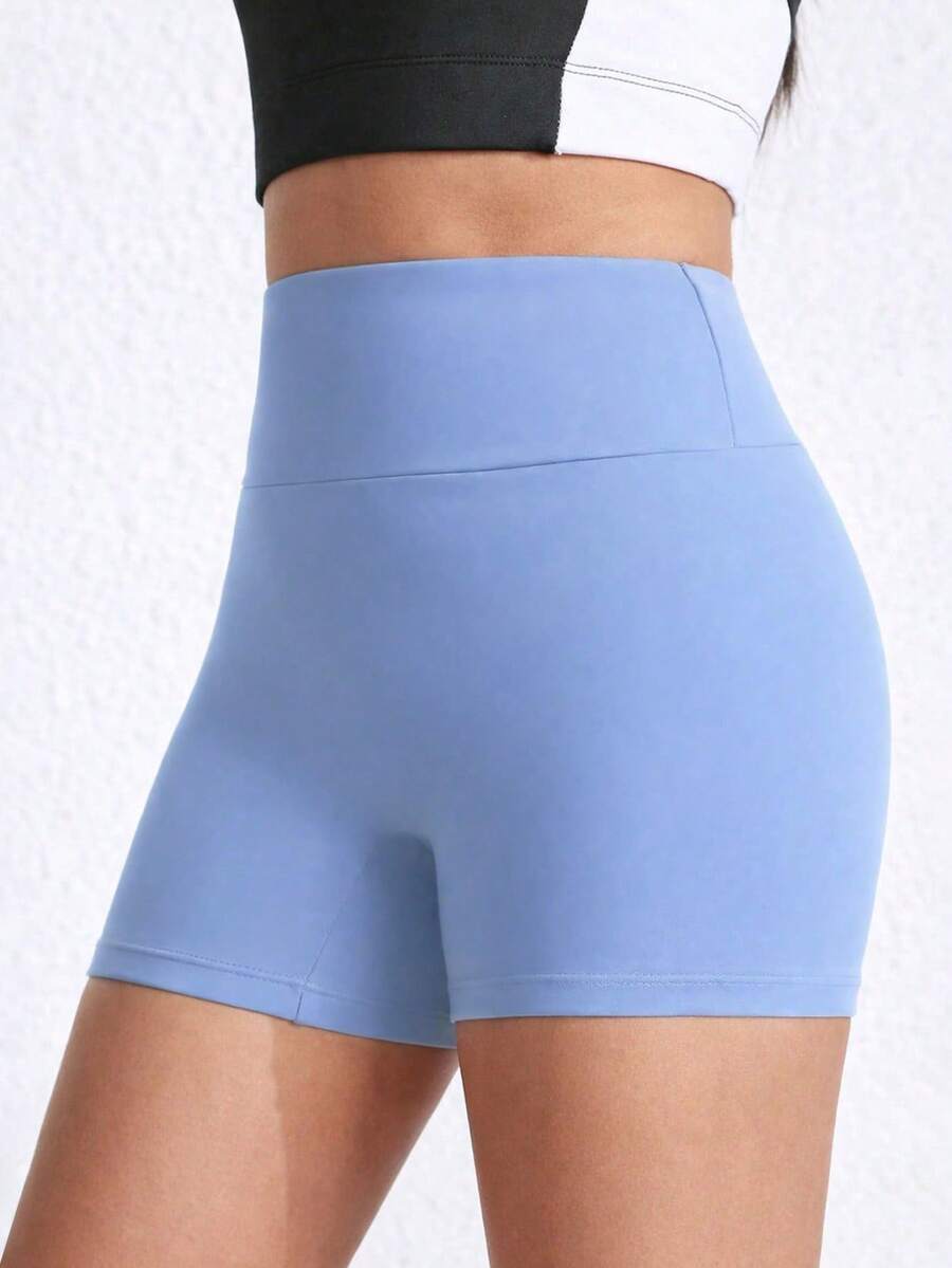 Teen Girls' Foggy Blue High-Waist Athletic Shorts, Made From High-Stretch Form-Fitting Fabric With A Sleek And Supportive Design, Perfect For Spring And Summer Activities Including Running, Gym Workouts, And Casual Sporty Wear - Dusty Blue - View 1