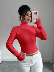SHEIN Raffinéa Y2K 優雅戶外針織套頭毛衣，適合旅行、通勤、度假與日常穿著 - 紅色 - 查看 3