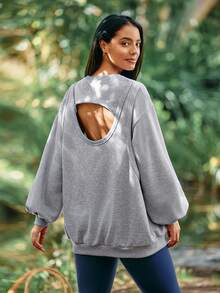 Voyena Women's Plus Size Casual Crew Neck Long Sleeve Sports Sweatshirt Fall - Grey - View 1