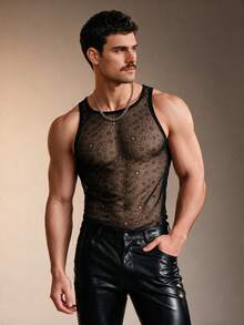 ZURIURI Men's Sexy Lace Mesh Ripped See-Through Tight Vest - Black - View 6