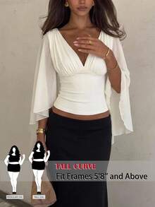 SHEIN Tall CURVE Plus Size Elegant Commuter Solid Color Split Hem Shirt - White - View 3
