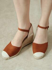 Styleloop Sandalias de tacón alto para mujer con tiras cruzadas de goma y cuerda de paja. - Marrón - Ver 4