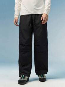 Caldwick Men's Black Winter Streetwear Parachute Cargo Pants,Loose-Fitting Techwear Utility Pants For City Break,Outdoor Hip-Hop Wide-Leg Straight Casual Pants - Black - View 6
