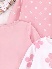 Playful Pals YoungGirl 2pcs Set Sweet Cute Girl 3D Floral Print Long Sleeve Sweatshirt With Pink Ribbed Long Pants, Casual Minimalist Daily Wear For Autumn/Winter - Multicolor - View 7
