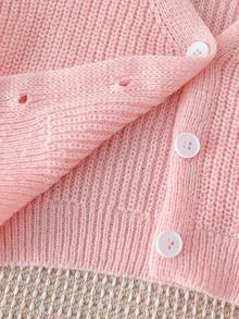 SHEIN Playful Pals Cardigan Lengan Panjang Kasual Leher V Warna Polos untuk Anak Perempuan - Baby Pink - View 7