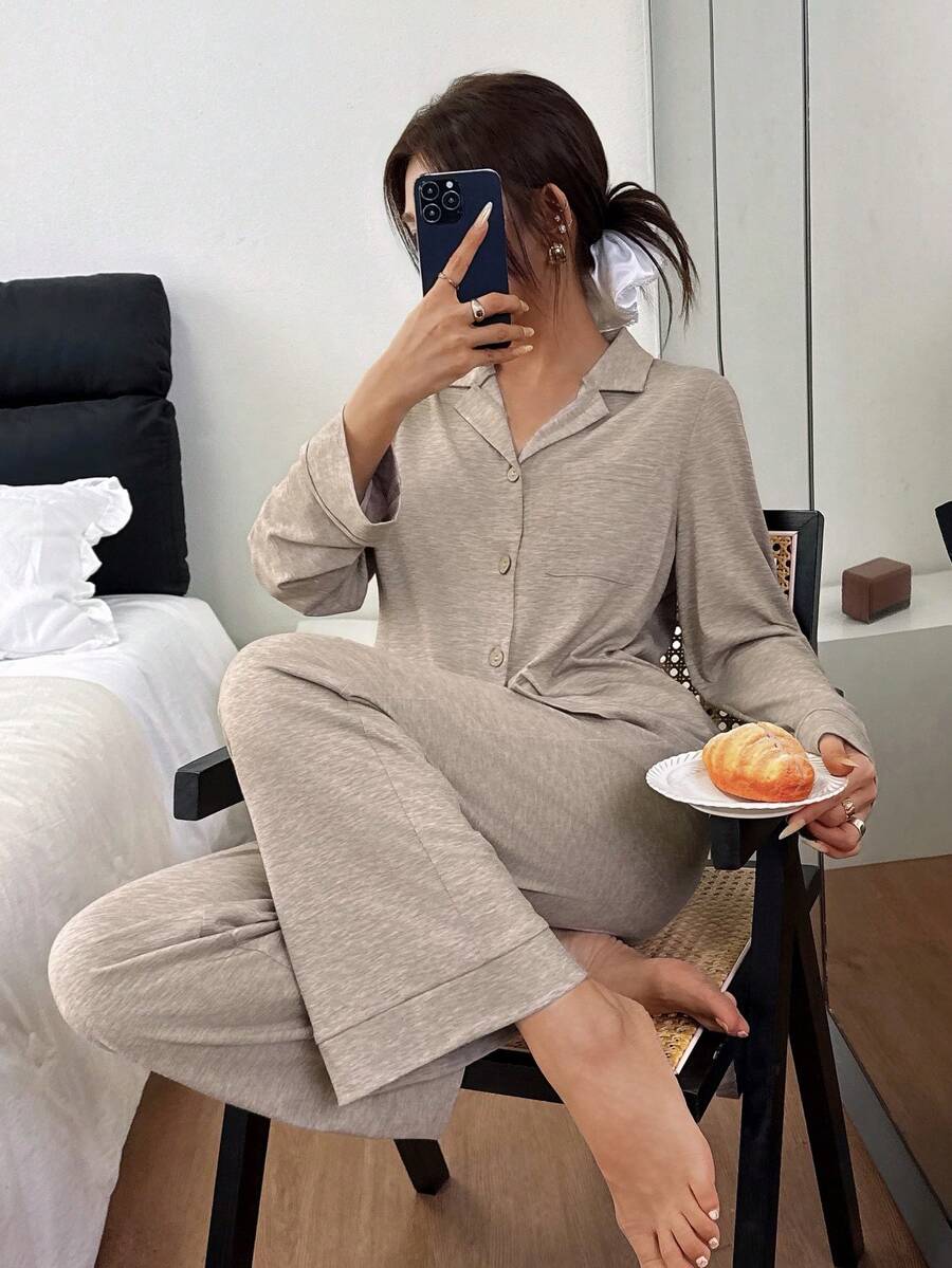 Napfluff Women's Loose Comfortable Knit Collar Long Sleeve PJS Long Sleeve Sleep Wear Women Set Comfy PJS , Fall & Winter Clothes Knit PJS - Multicolor - View 1