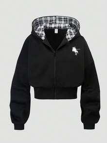 SHEIN 青少年女孩連帽衫兩件套，休閒寬鬆針織款，返校季復古秋季服飾套裝，度假拉鍊連帽衫條紋款 - 彩色 - 查看 4