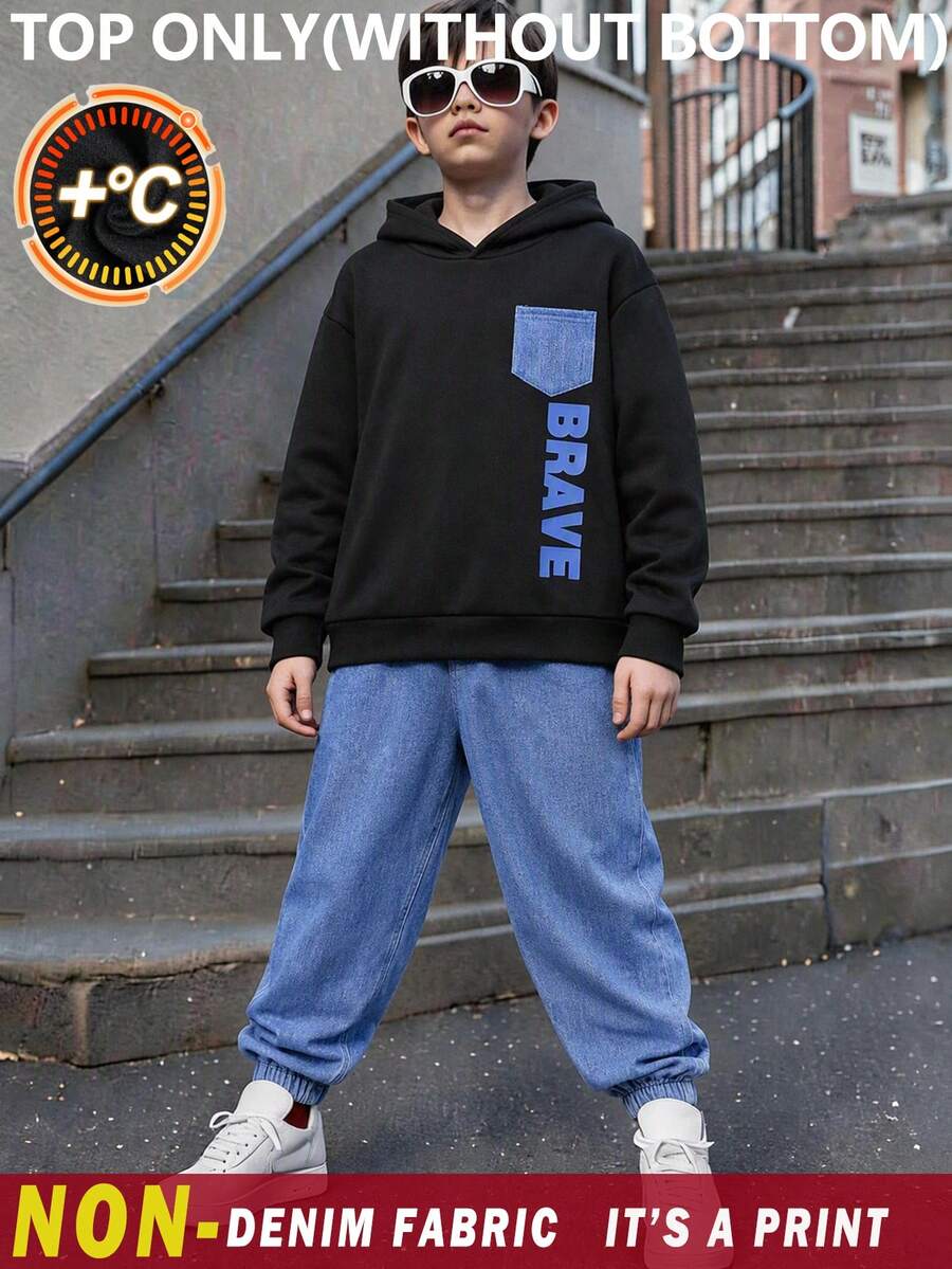 SHEIN Tween Boys Casual Loose Comfy Cool Hip-Hop Classic Color Long Sleeve Sweatshirt, Autumn/Winter - Multicolor - View 1