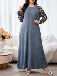 Al Najma Plus Size Women's Contrast Color Casual Party & Travel Arabian Dress - Navy Blue - View 5