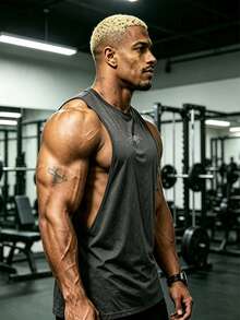 Coreblaze Tank Top Olahraga Pria Motif Laba-laba Tanpa Lengan, Kemeja Fitness Longgar untuk Latihan - Dark Grey - View 4