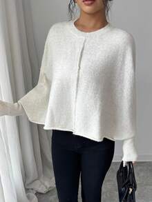 Elenzga Women's Autumn New Arrival Single Piece Round Neck Minimalist Elegant Short Knit Pullover Long Sleeve Sweater, Versatile For Daily Wear And Commuting - Apricot - View 4