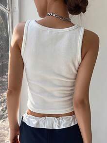 DAZY Women's Solid Color Square Neck Fitted Cropped Casual Tank Top Fall - Beige - View 2