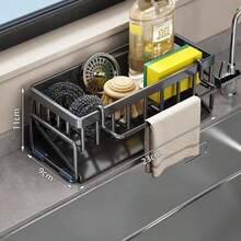 Kitchen Storage Rack, Sink Cloth Holder, Draining Rack For Dishwater, Carbon Steel Faucet, Storage Rack For Dishwashing Detergent, Steel Wire Ball For Cleaning, All-In-One Handy Device. - A - View 12
