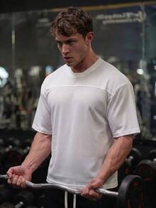 GymBeat 男士純色短袖休閒健身運動T恤，健身房、足球運動，白色 - 白色 - 查看 8