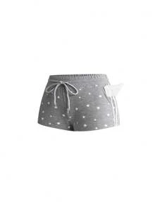 ROMWE Y2K Kawaii Mädchen Stern Muster Yuppie Flügel Dekor Damen Shorts - Grau - Übersicht 5