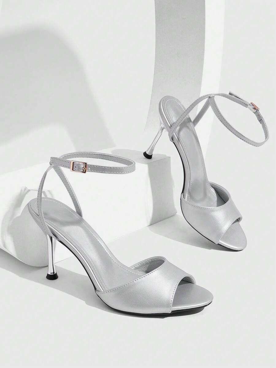 CUCCOO SZL Silver, Open-Toed High-Heeled Sandals, Elegant Royal Sister Style, Fine Heel With Women's Shoes - Silver - View 1