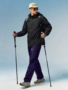 Caldwick 1pc Outdoor Men's Multi-Pocket Black Windbreaker Jacket, Sports Coat Spring - Black - View 11