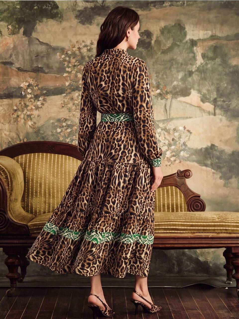 Anewsta Spring/Summer Vacation Style Leopard Print Shirt And Layered Maxi Skirt Set