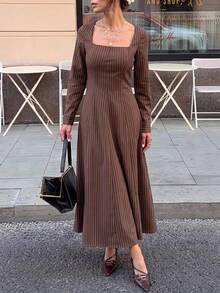 Serisse Gaun Midi Bergaris Elegan untuk Wanita, Cocok untuk Perjalanan Sehari-hari - MultiWarna - View 10