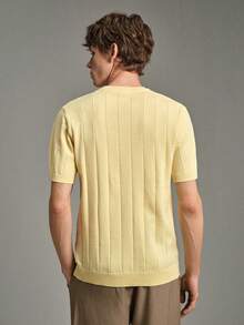 Calmiston Men's Solid Color Casual Versatile Daily Wear Knit Top - Yellow - View 2