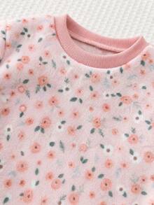 SHEIN 2件組女嬰蓬鬆碎花衛衣與鬆緊腰長褲秋季套裝 - 粉色 - 查看 4