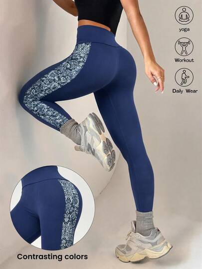 SHEIN Dewbera Women's High Waist Colorblock Casual Daily Sports Tight Leggings