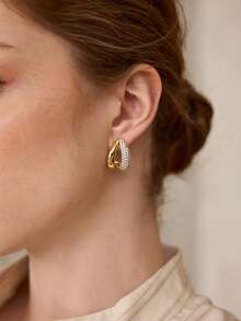 MOTF PREMIUM SEMI-DENSE DIAMOND-SET STAGGERED DOUBLE-CIRCLE EARRINGS, HEAVY INDUSTRY TWIST RING LIGHT LUXURY DINNER DRESS EARRINGS - Gold - View 1