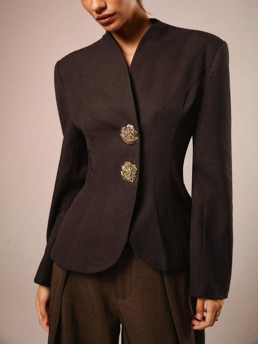 COSMINA Women's Solid Color Metal Single-Breasted Casual Commute Travel Long Sleeve Blazer - Multicolor - View 1