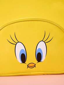 LOONEY TUNES X Joivida 1pc Cute Cartoon Print Makeup Bag, 21*13.8*5.2cm, Soft Fabric With Fun Pattern, Quilted Design, Large Capacity Cosmetic Organizer For Travel, Daily Use, Portable Zipper Pouch For Toiletries And Makeup Essentials - Yellow - View 5
