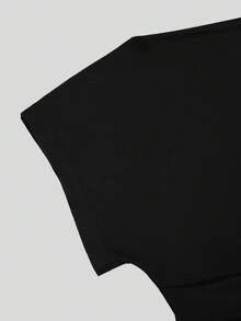 Sweetra Plus Size Women's Casual Commute Minimalist Sexy Asymmetric Neck T-Shirt - Black - View 8