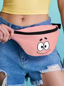 SpongeBob SquarePants | SHEIN 1 Pc Pink Starfish Cartoon Themed Polyester Fanny Pack, Lightweight Adjustable Waist Bag For Crossbody Use, Small Casual Sling Bag For Travel & Daily Use, Perfect Gift For Cartoon Fans - Pink - View 4