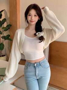 DAZY 女款素色休閒百搭日常長袖外套 秋季 - 白色 - 查看 6
