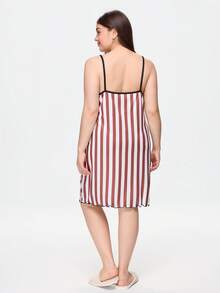 Bonmuse Plus Size Women's Nightgown, Sweet Pink Bow Print, Spaghetti Strap Short Dress, Casual Loose Comfortable, Suitable For Summer - Mocha Brown - View 2