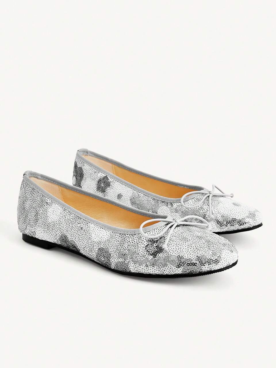 CUCCOO CHICEST French Retro Silver Floral Sequins Round Toe Flats Women's Summer New Gentle Style Bow Low Vamp Shoes
