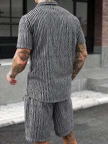 Manfinity CasualCool Men's Striped Short Sleeve Shirt And Shorts Casual Set - Multicolor - View 3