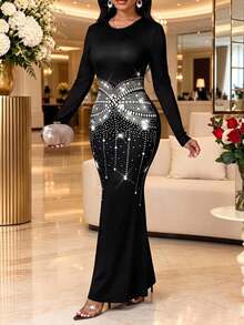 SHEIN Lady فساتين نسائية أنيقة لحفلات المكتب والسنة الجديدة للربيع والصيف والخريف والشتاء - الأسود - مشاهدة 1