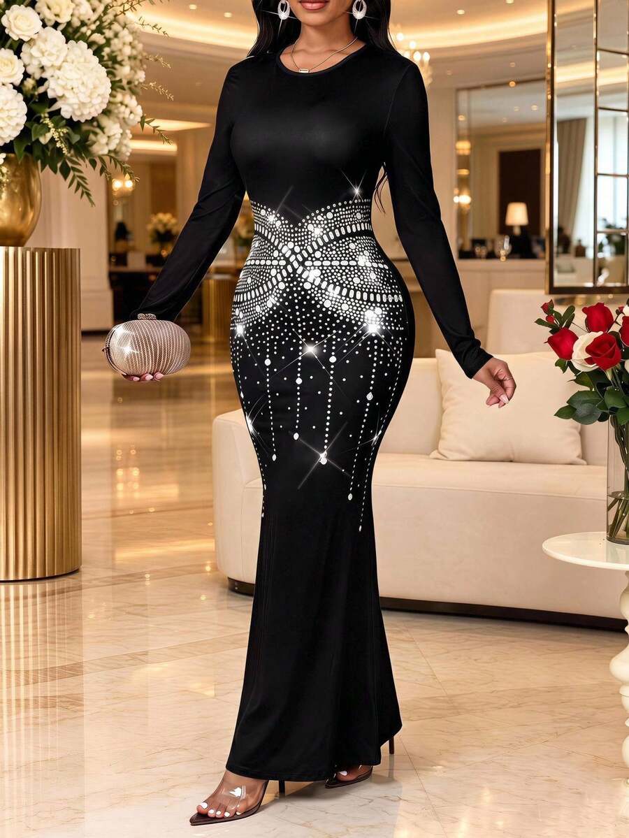 SHEIN Lady فساتين نسائية أنيقة لحفلات المكتب والسنة الجديدة للربيع والصيف والخريف والشتاء - الأسود - مشاهدة 1