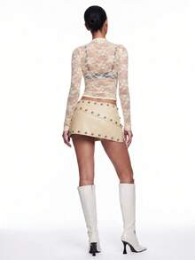 SHEIN ICON Women's French Sexy Lace Sheer Double-Breasted Long Sleeve Jacket - Beige - View 2