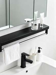 Aluminum Alloy Bathroom Shelf Wall Mounted, No Drilling Adhesive Organizer Rack, Board & Towel Bar, Space Saving Storage For Bathroom Cabinet & Mirror Front, Waterproof Bathroom Accessories - Multicolor - View 5