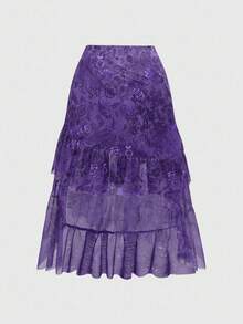 ROMWE Hippie Boho Multi-Layer Ruffle Hem Women's Cashew Print Skirt - Purple - View 2