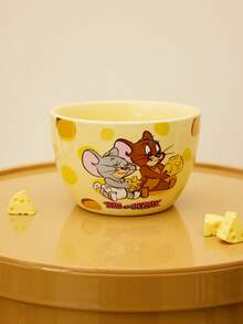 TOM & JERRY X Joivida 1個 X Joivida 陶瓷碗，亮黃色配兩個 S 型起司可愛圖案，裝飾性水果碗，適用於居家廚房、餐廳、客廳，適合放零食、糖果、甜點、沙拉、收納、蛋糕盤，適合婚禮、宴會、生日的甜美禮物 - 彩色 - 查看 5