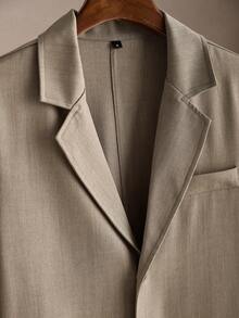 Core Aspect Blazer Pria Gaya Klasik Warna Polos dengan Kancing, Lengan Panjang, untuk Kantor Bisnis - Khaki - View 2