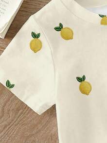 Elladie kids Girls' Casual Lemon Graphic Print Short Sleeve T-Shirt, Comfortable Daily Wear For Spring, Summer And Autumn - Multicolor - View 7