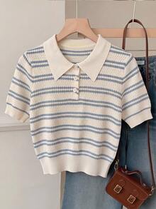 SHEIN EZwear 返校季熱門小眾大學風爆紅熊系列，超可愛 Polo 領短袖 - 彩色 - 查看 3