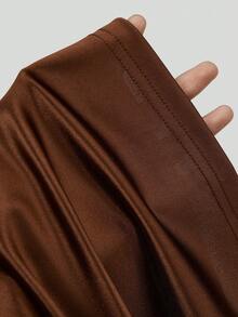 Sweetra Premium Deep Brown Satin Slip Dress With Black Lace V-Neck, Fitted Draped Mid-Length Sexy Dress - Brown - View 3
