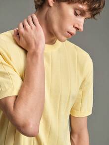 Calmiston Men's Solid Color Casual Versatile Daily Wear Knit Top - Yellow - View 4