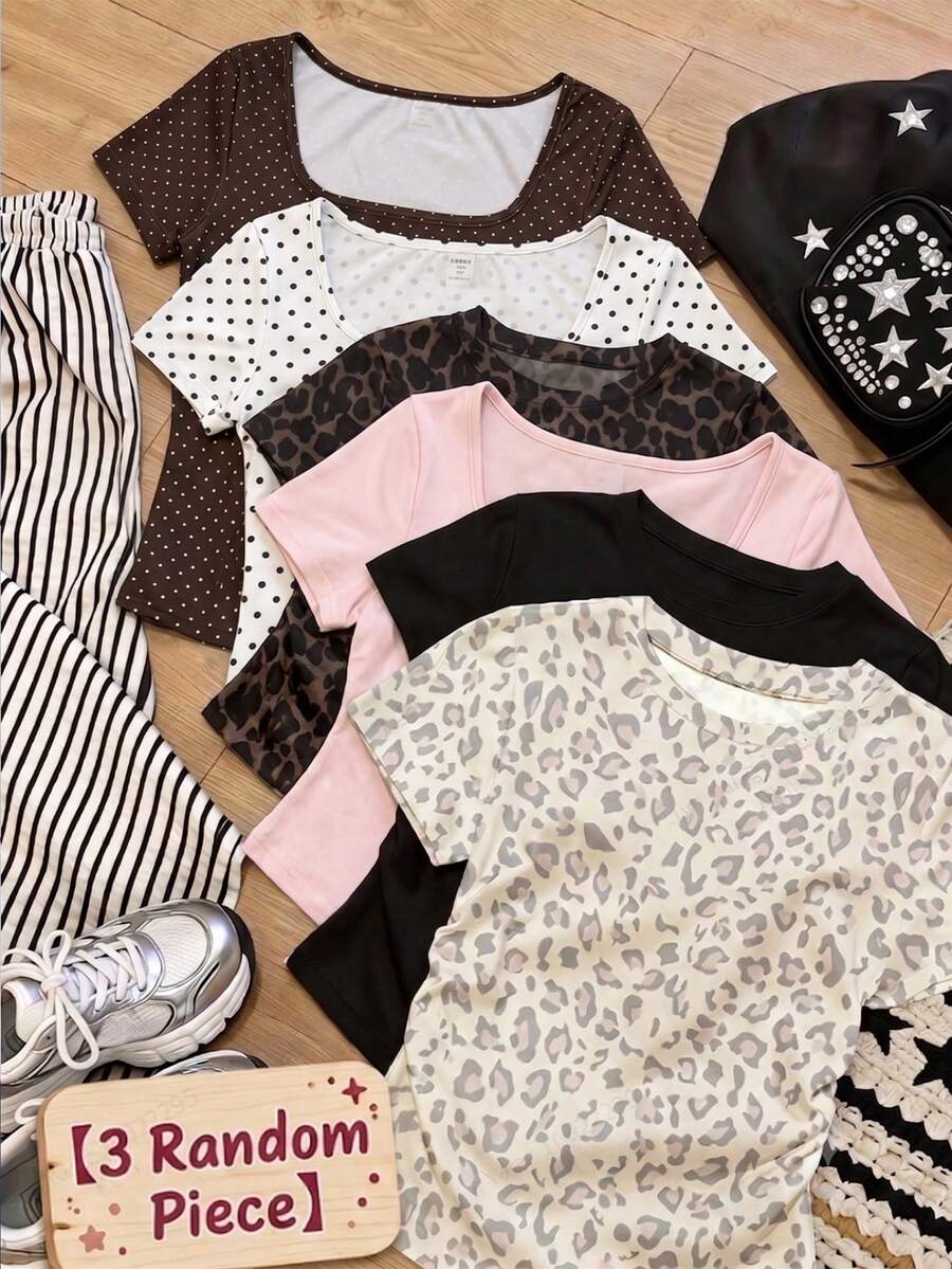 Tween Girls Simple Casual Waist Ruched 3 PiecesSet T-Shirt With Cartoon Pattern, Suitable For Summer - Multicolor - View 1