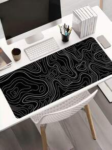 1PC Extra Large Non Slip Rubber Base Water Resistant Smooth Stitched Edge Black Topo Map Contour Gaming Mouse Pad Keyboard Desk Mat Office Computer Laptop Accessory Writing Protector For Work Game Home - View 2