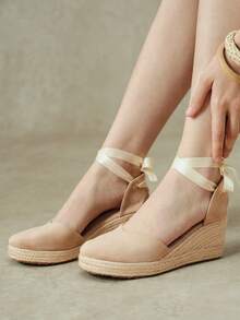 Styleloop Women's Shoes, Brown, Woven Hemp Rope Straw Shoes, Wedge Heel Platform Sandals, Height-Enhancing Holiday Bohemian Wear - Apricot - View 3