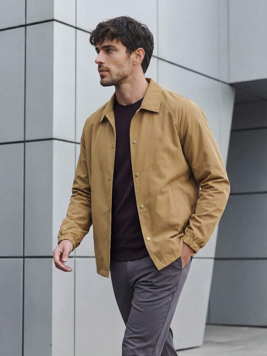TekDrob Men's Solid Color Raglan Long Sleeve Waterproof Casual Jacket - Khaki - View 1
